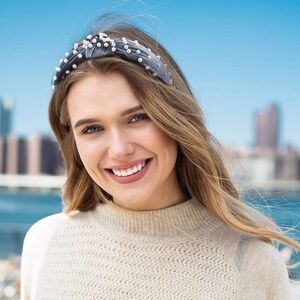 Faux Pearl-Studded Gray Headband